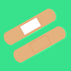 Vector set of illustrations of ribbon manuals. Adhesive plaster isolated on a green background