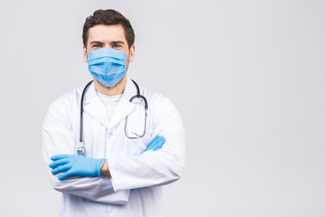 Doctor Wearing Gloves and Medical Mask. Medical Concept Corona Virus.