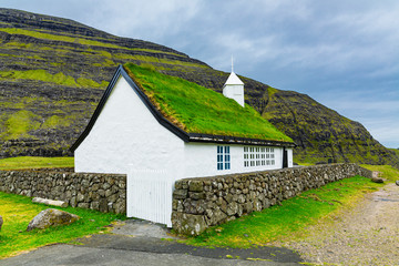 The Old Church in Saksun village, Saksunar kirkja,  Faroe Islands, Denmark