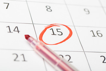 2020 calendar page with red marker. important date marked
