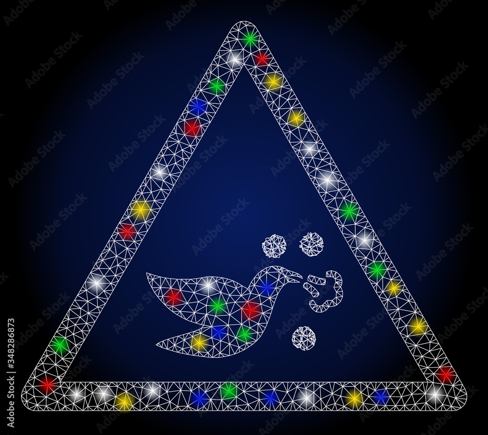 Poster colorful mesh bird flu warning with lightspot effect. abstract illuminated vector model of bird flu 