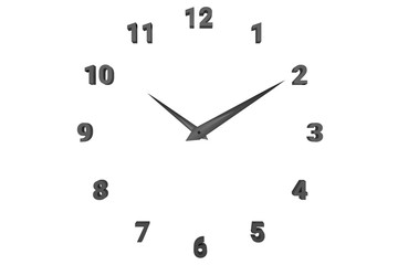 black clock at 10 o'clock isolated on white background with clipping path, 3d render