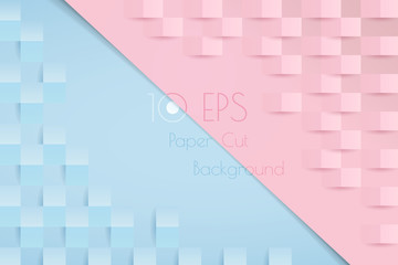 Blue and pink 3D papercut template BG