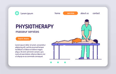 Physiotherapy web banner. Health medical treatment. Isolated cartoon character on a white background. Concept for web page, presentation, smm, ad, site. UX UI GUI design