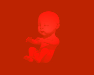 Human infant baby drawing illustration on red BG