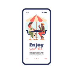 Mobile onboarding with traveling friends cartoon vector illustration isolated.
