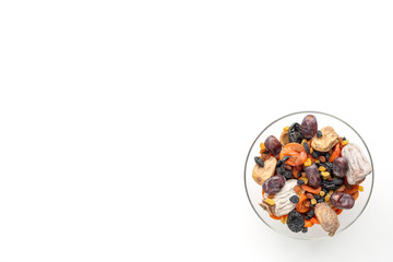 set of dried fruit on a white background. raisins, чернослив, dried apricots, persimmons. best candy in quarantine