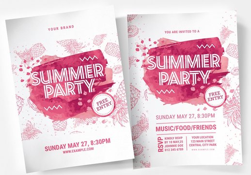 Summer Poster Layout with Pink Pineapple Illustration