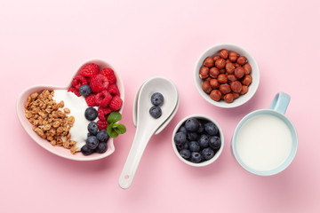 Healthy breakfast with granola, yogurt and berries