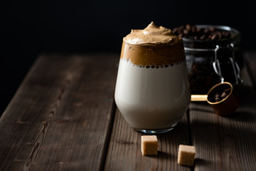 Dalgona Coffee, a trendy fluffy creamy whipped coffee