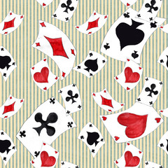  Alice in Wonderland cute watercolor objects set seamless pattern