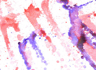 Abstract Flicked Pink and Purple  Paint and Ink on White Paper For Background