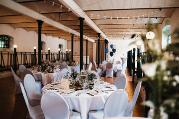 photo of an empty wedding dinner tables