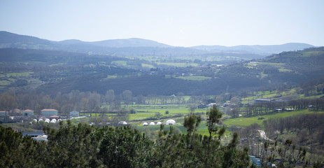 A small village in the opposite hills.