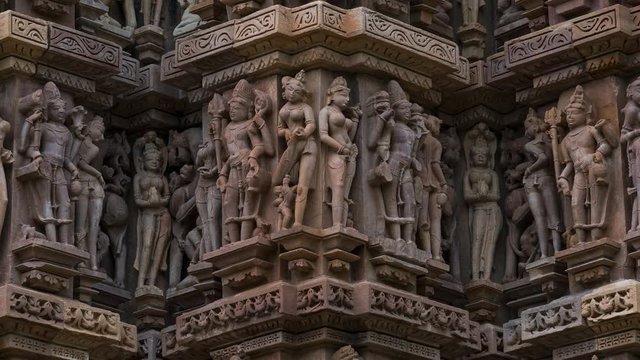 Erotic sculptures at the Parshvanatha temple, within the Khajuraho Group of Monuments in the Chhatarpur district, Madhya Pradesh, India, Asia