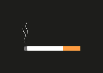 Vector illustration of a smoldering cigarette icon,black background.Graphics element,flat design.