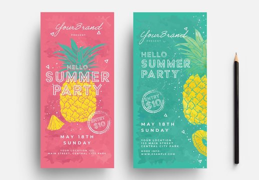 Minimal Summer Flyer Layout with Pineapple Illustrations