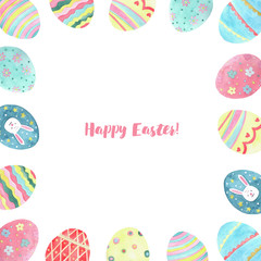 Fototapeta na wymiar Easter frame with watercolor eggs. Decorative card