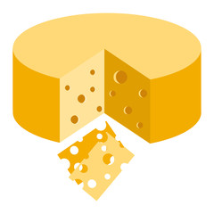 Cheese piece with holes, Maasdam, Swiss art. Vector Illustration isolated on white background