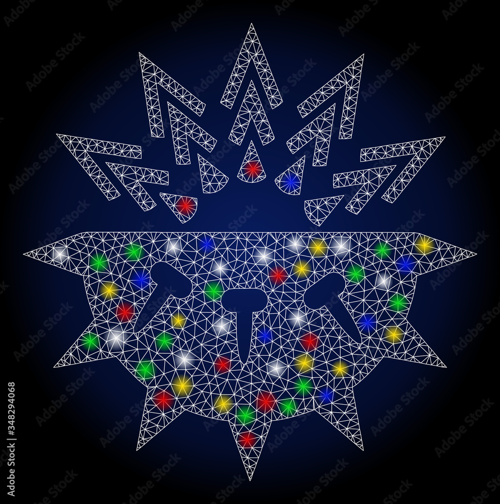 Poster colorful mesh coronavirus structure with glare effect. abstract illuminated vector model of coronavi