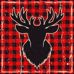 Deer head silhouette on checkered plaid vector