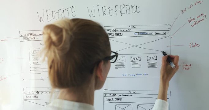 web development - UI UX designer working on new website wireframe