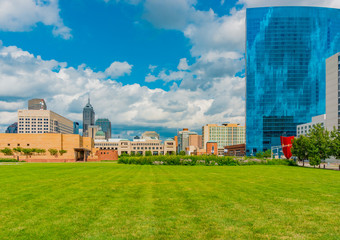 Indianapolis skyline shows a little of the capitol building in the downtown district.