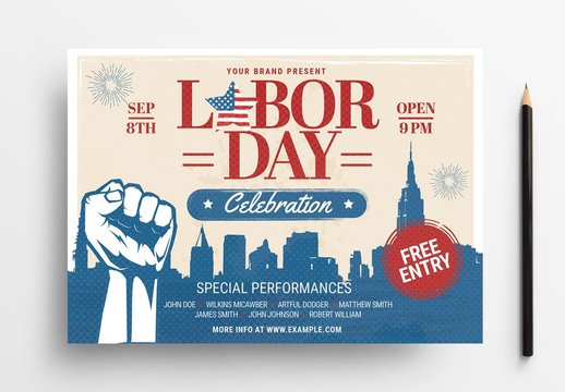 Labor Day Flyer Layout with Clenched Fist Illustration