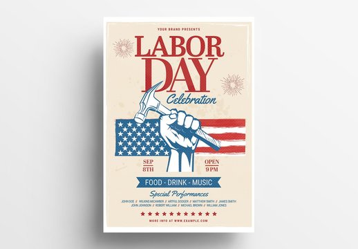 Labor Day Flyer Layout with American Flag Illustration
