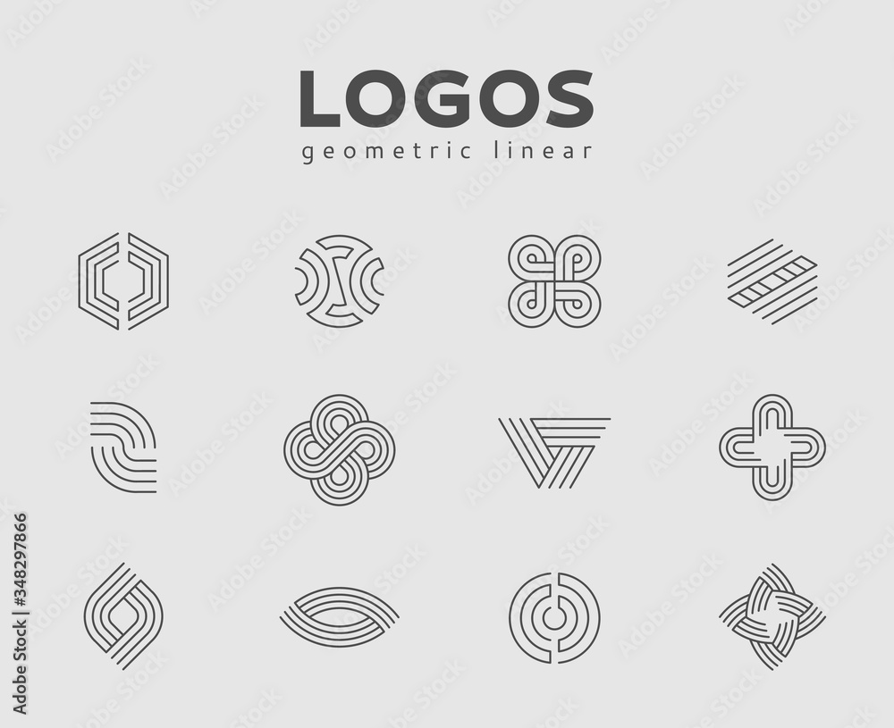 Poster geometric lineart logos set. futuristic line shapes. eps10 vector.