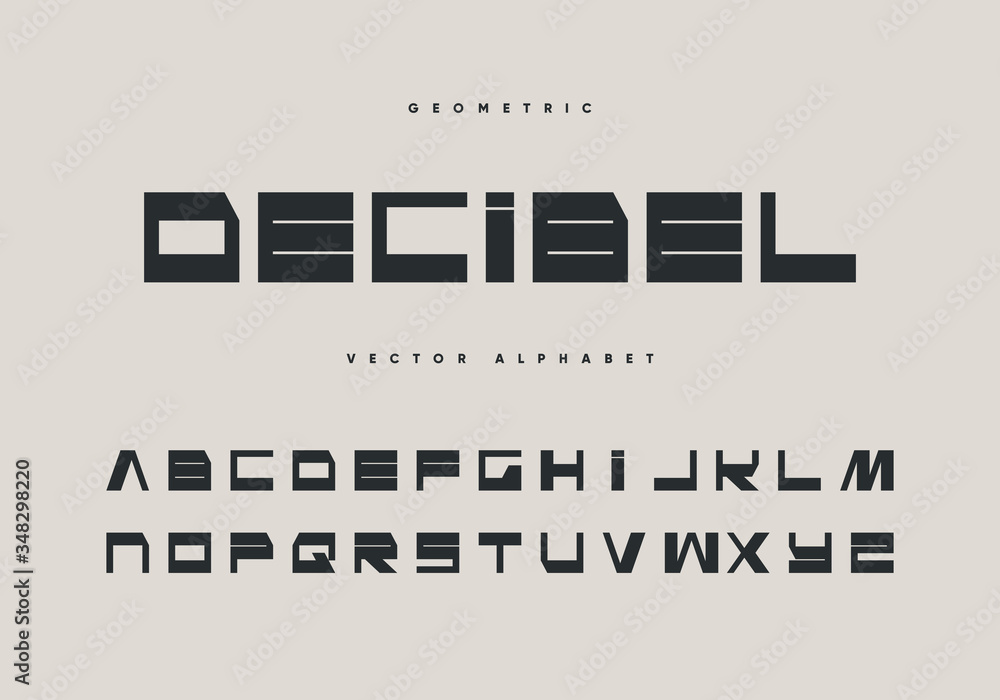 Wall mural decibel font design. retro futurism style. minimal vector alphabet.