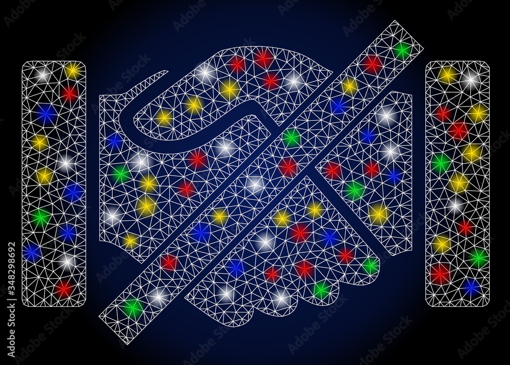 Poster bright mesh forbidden handshakes with constellation effect. abstract illuminated vector model of for