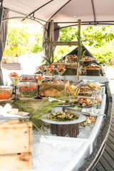 Luxury catering by the pool, food bloggers event, banquet, wedding, festive, hotel brunch buffet
