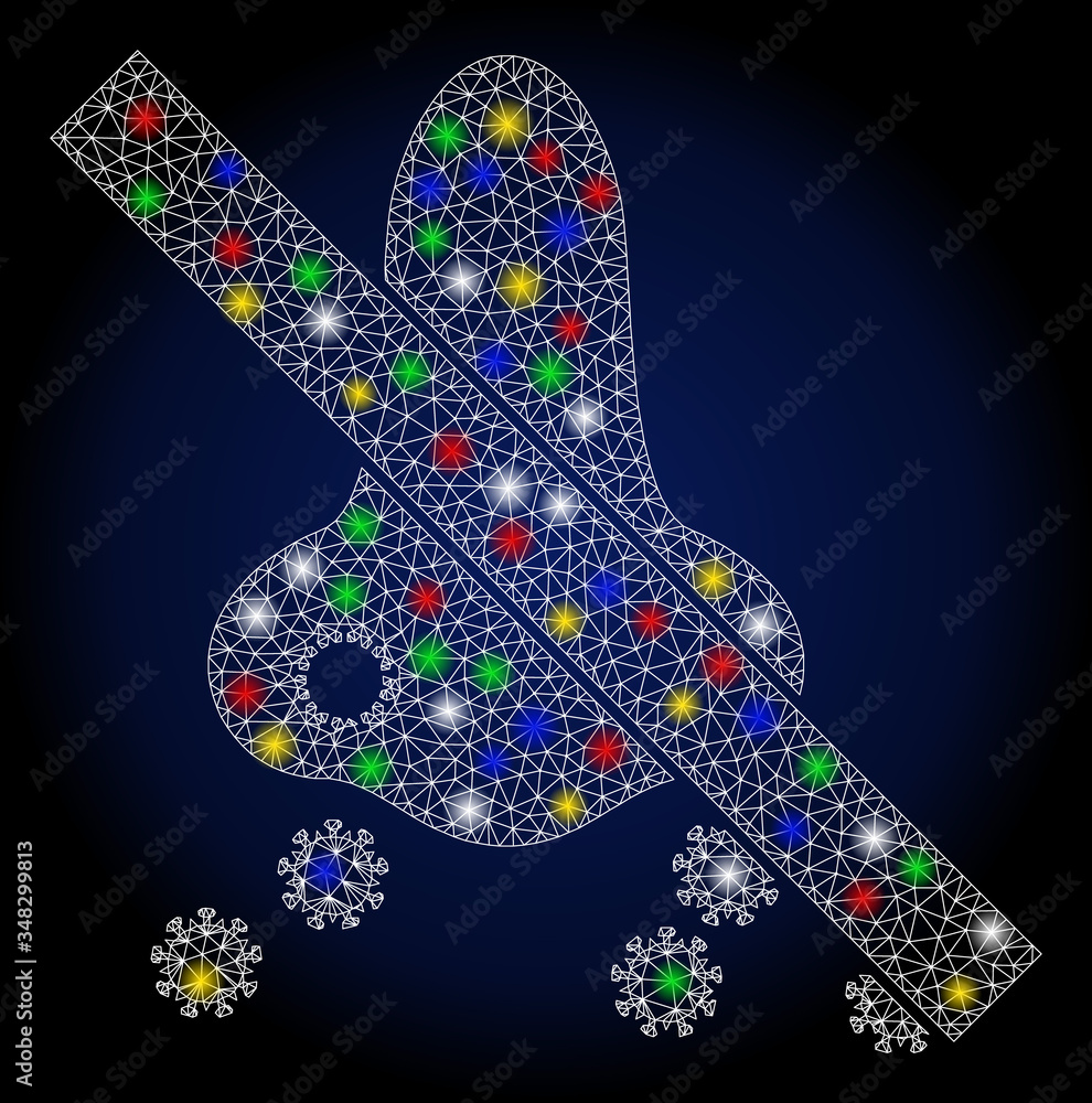 Poster glossy mesh forbidden nasal virus spread with glow effect. abstract illuminated vector model of forb