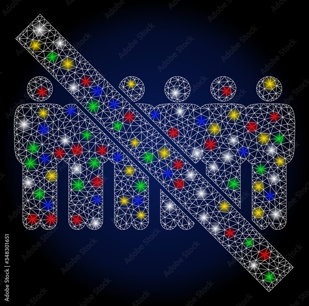 Poster glossy mesh forbidden people line with glare effect. abstract illuminated vector model of forbidden 
