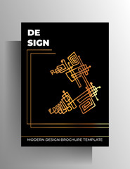 Cover template design for book, magazine, booklet, catalog, brochure. Black and gold concept with hand drawn elements. A4 format. Vector 10 EPS.