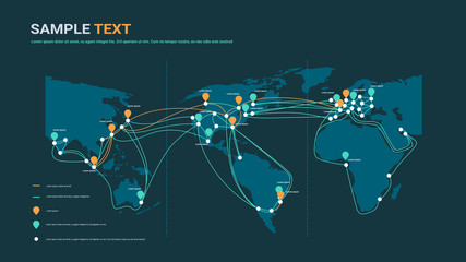 global network cable connections and information transfer system world map technology internet connection telecommunications concept infographic horizontal copy space vector illustration © mast3r