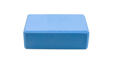 Rectangular blue yoga block, brick for sport isolated on a white background.