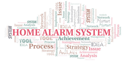 Home Alarm System typography vector word cloud.