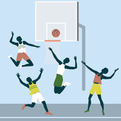 Basketball - a team of players on the field - vector. Sport concept