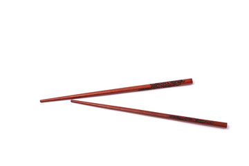 brown wooden chopsticks on the white background