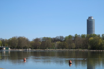 Nuremberg, Bavaria / Germany - April 12, 2020. View on the recreation area called Wördersee.