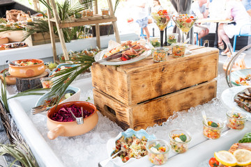 Luxury catering by the pool, food bloggers event, banquet, wedding, festive, hotel brunch buffet