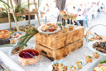 Luxury catering by the pool, food bloggers event, banquet, wedding, festive, hotel brunch buffet