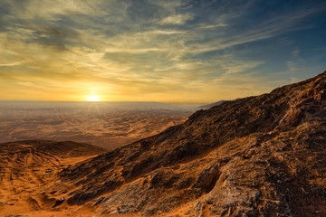 Amazing Sunrise at Al faya Mountain, Beautiful dawn in Dubai, Beautiful view from the mountain.