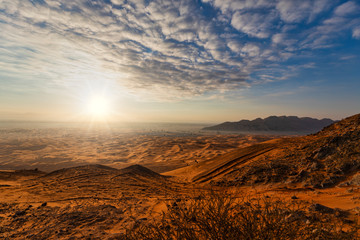 Fototapeta na wymiar Amazing Sunrise at Al Faya Mountain, Beautiful dawn in Dubai, Beautiful view from the mountain.
