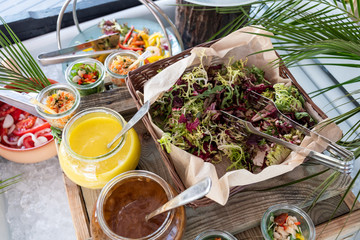 Luxury catering by the pool, food bloggers event, banquet, wedding, festive, hotel brunch buffet
