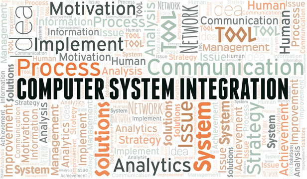 Computer System Integration typography vector word cloud.