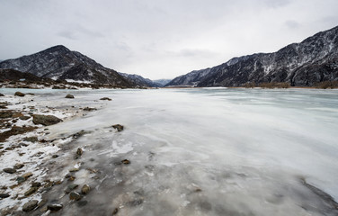 View of river Katun and Altay mountains