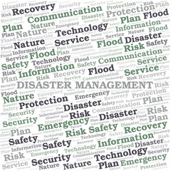Disaster Management typography vector word cloud.